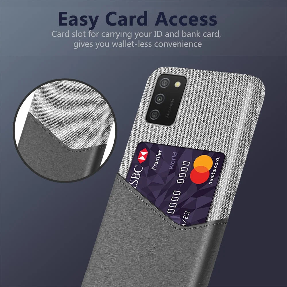 Card Holder Cloth + PU Leather Coated PC Back Cover for Samsung Galaxy A02s (164.2mm) - Grey - 2