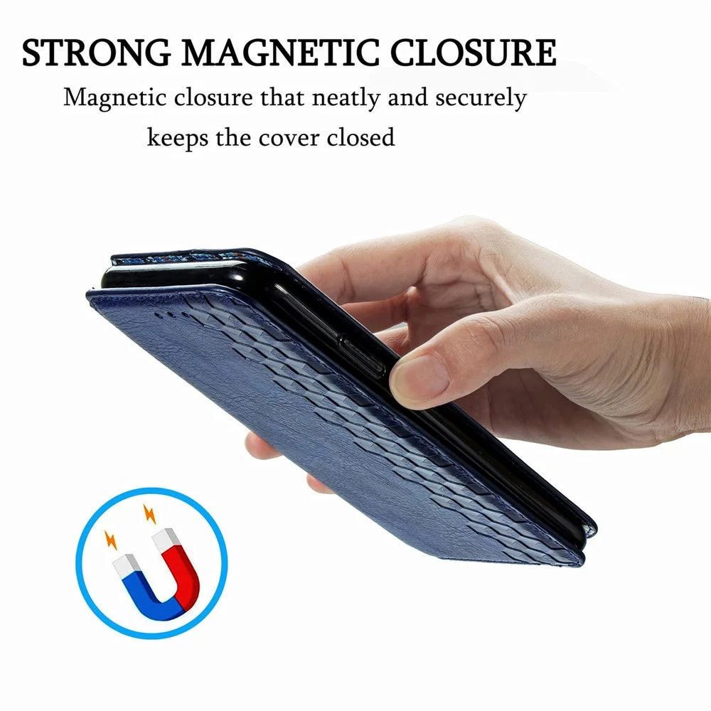 For Samsung Galaxy A12 PU Leather Case Rhombus Imprint Wallet Stand Phone Cover - Blue - 7