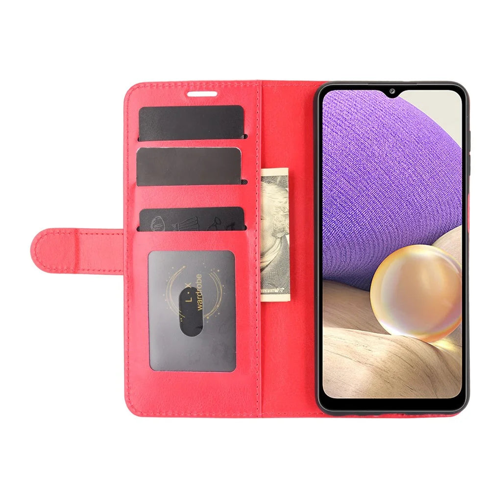 Wallet Design Crazy Horse Texture Leather Cover Stand Case for Samsung Galaxy A32 5G / M32 5G - Red - 5