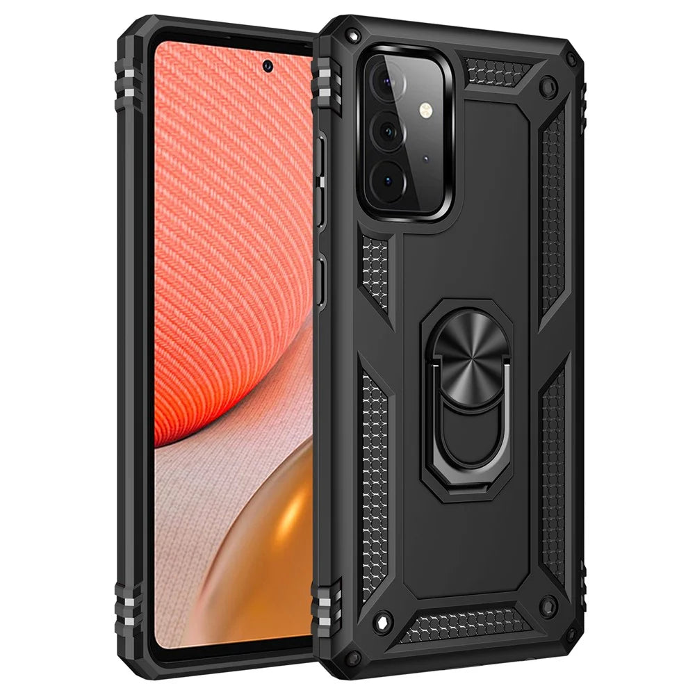Hybrid PC + TPU Phone Case Shell Anti-Fall Finger Ring Kickstand for Samsung Galaxy A72 5G - Black - 2