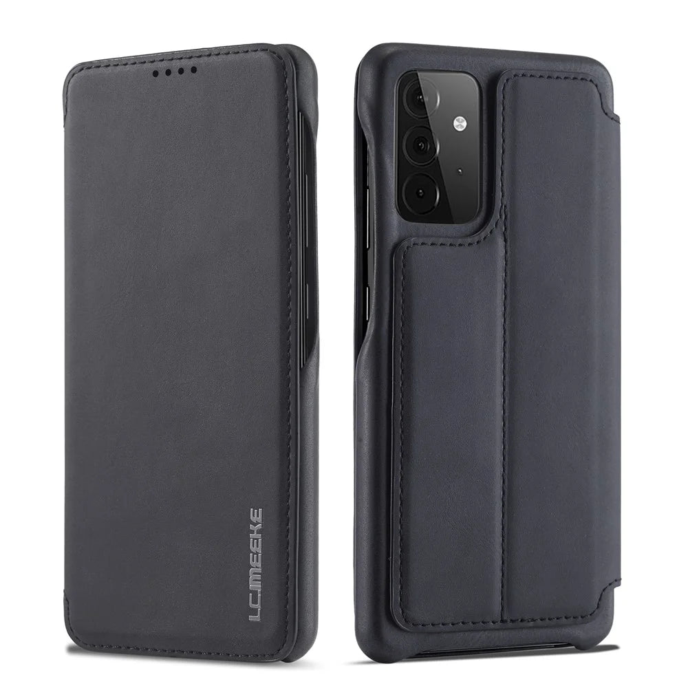 LC.IMEEKE Retro Style Protector Stand Leather Case with Card Holder for Samsung Galaxy A52 4G/5G / A52s 5G - Black - 1