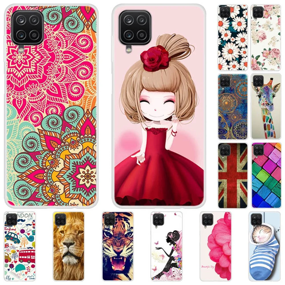 Soft TPU Phone Cover Case with Pattern Printing for Samsung Galaxy A12 - Gold Flower - 2