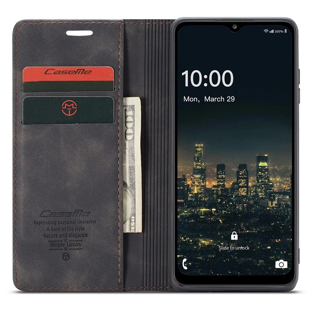 CASEME 013 Series Simple Design Automatic Suction Leather Wallet Case for Samsung Galaxy A32 5G/M32 5G - Black - 2