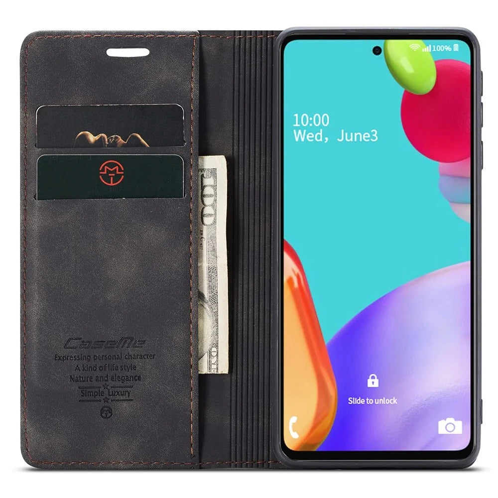 CASEME 013 Series Leather Cover for Samsung Galaxy A52 5G / A52 4G / A52s 5G Magnetic Auto-Absorbed Wallet Stand Case - Black - 2