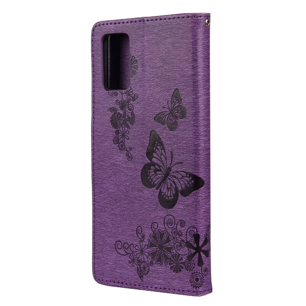 Imprinted Butterflies Flower Leather Wallet Stand Case Shell for Samsung Galaxy A32 5G/M32 5G - Purple - 2