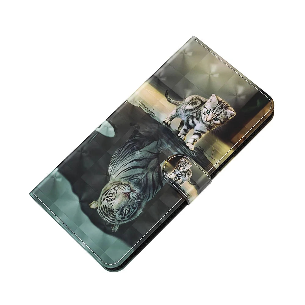 Wallet Stand Design PU Leather Phone Case Shell with Pattern Printing for Samsung Galaxy A72 4G/5G - Cat and Tiger - 4