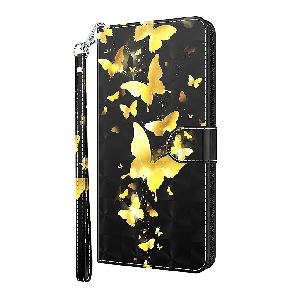 Pattern Printing Design PU Leather Phone Wallet Stand Case Shell for Samsung Galaxy A52 4G/5G / A52s 5G - Gold Butterfly - 2