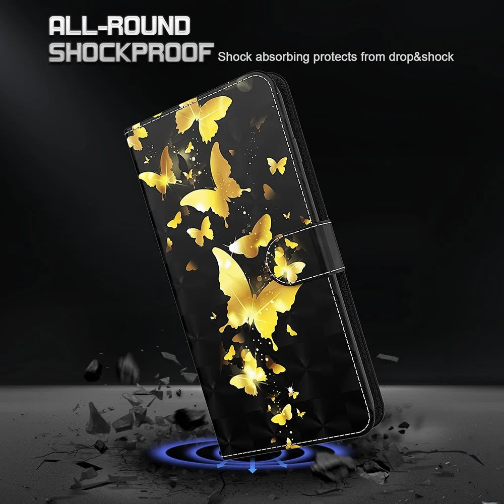 Pattern Printing Design PU Leather Phone Wallet Stand Case Shell for Samsung Galaxy A52 4G/5G / A52s 5G - Gold Butterfly - 6