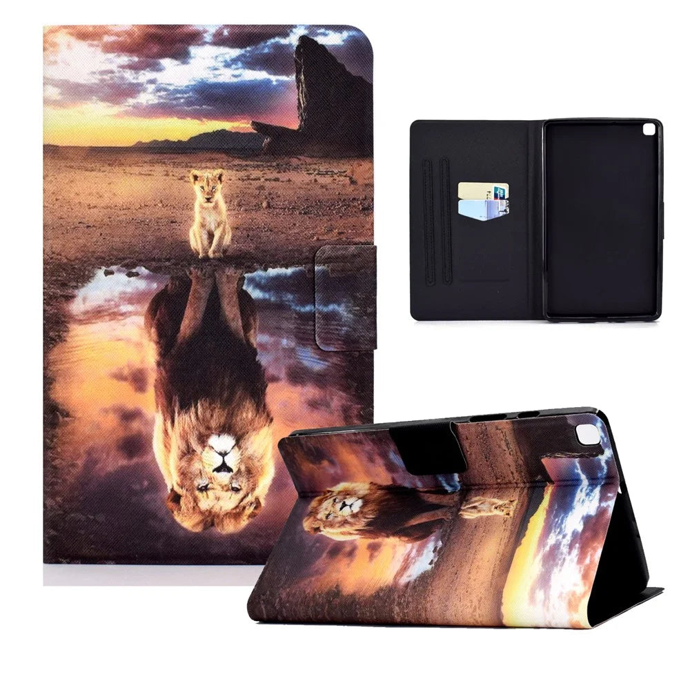 Pattern Printing Leather Full Protection Tablet Case for Samsung Galaxy Tab S6 Lite (2020) P615 P610 / (2022) / (2024) - Lion - 1