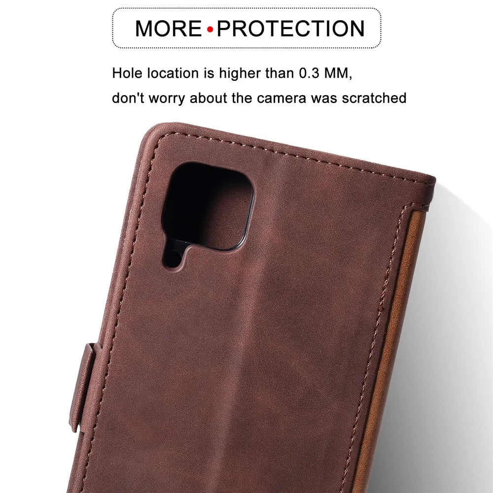 Vintage Splicing Style Wallet Stand Leather Flip Phone Casing for Samsung Galaxy A12/M12 - Brown - 2