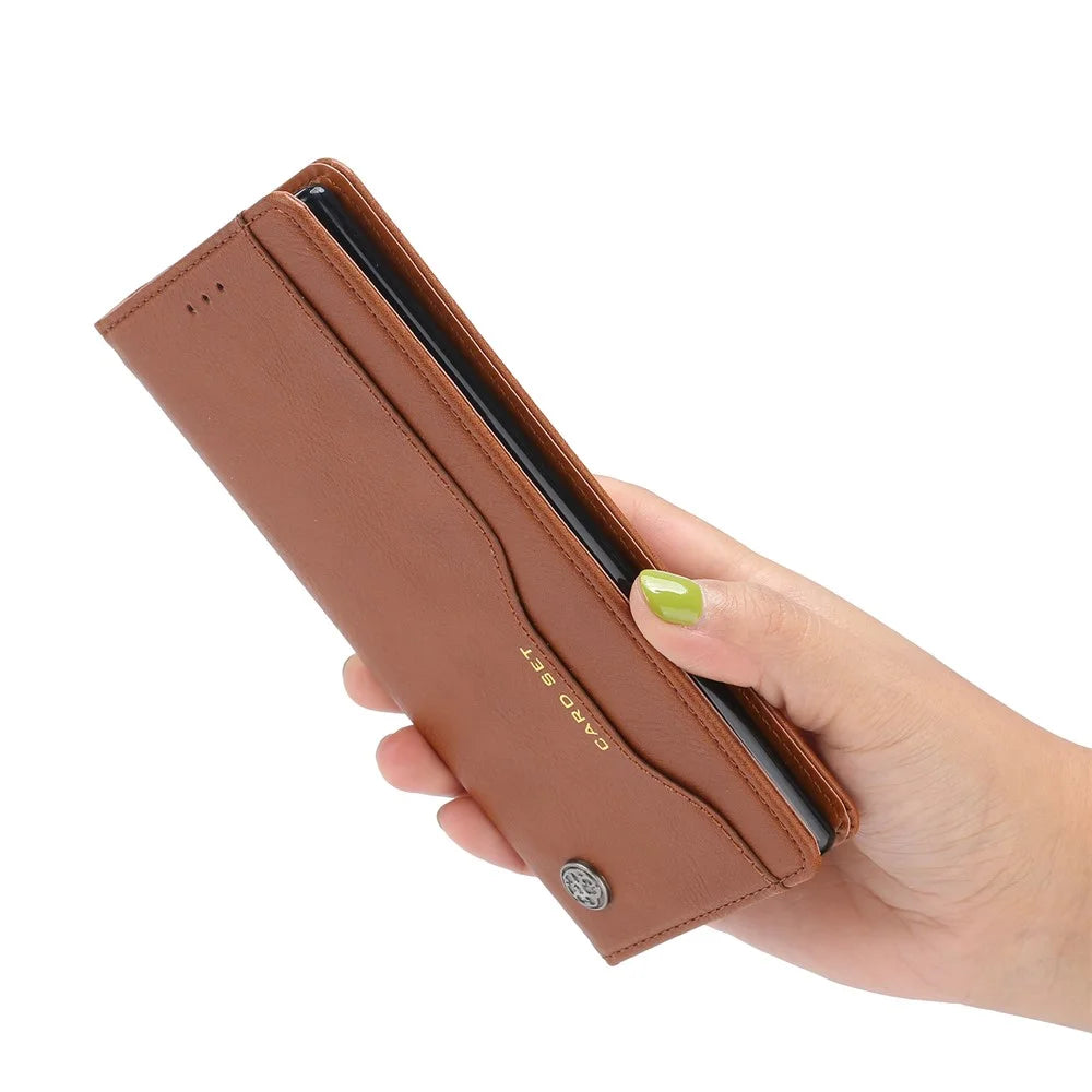 Auto-absorbed Wallet Stand Leather Protector Phone Cover for Samsung Galaxy A32 5G/M32 5G - Brown - 6