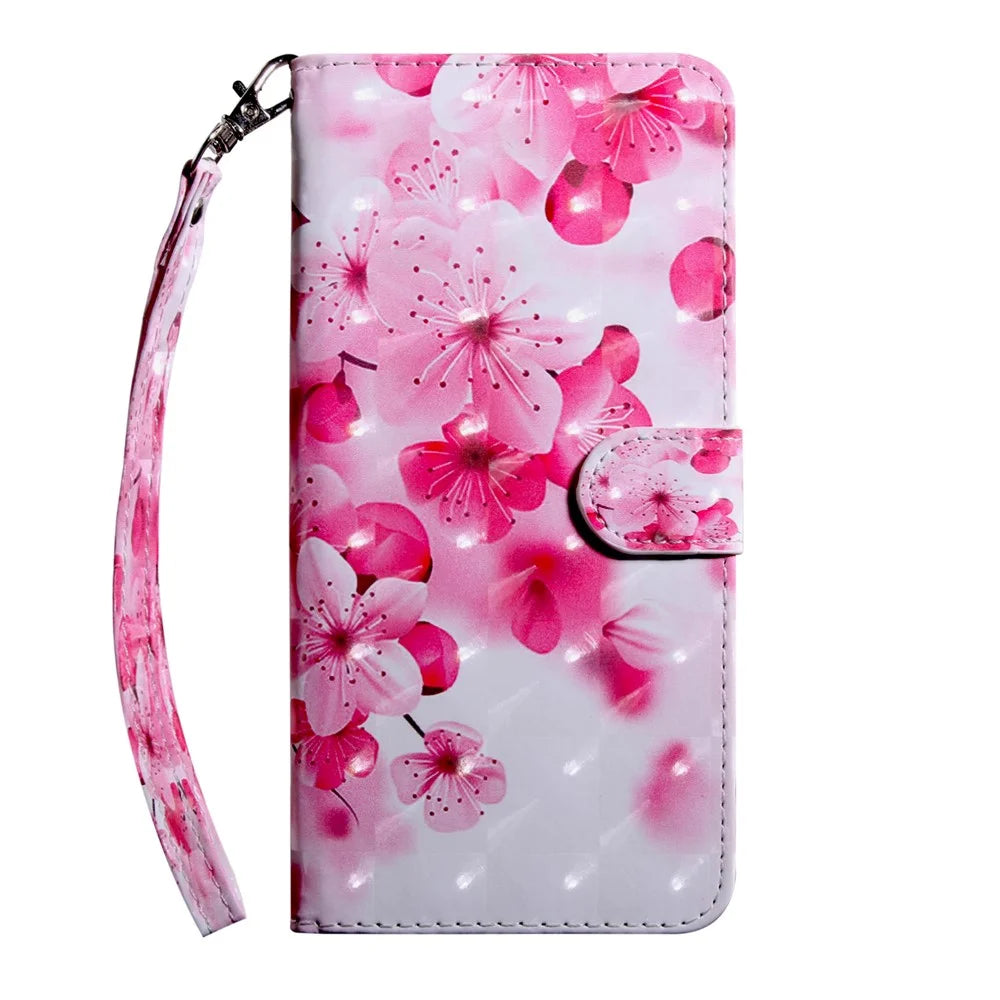 3D Pattern Printing Wallet Stand PU Leather Full-Protection Phone Cover Case for Samsung Galaxy A32 5G/M32 5G - Flower - 1