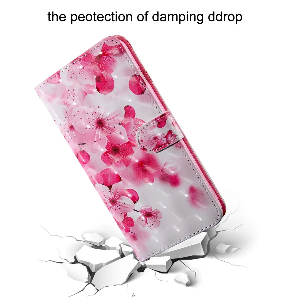 3D Pattern Printing Wallet Stand PU Leather Full-Protection Phone Cover Case for Samsung Galaxy A32 5G/M32 5G - Flower - 4
