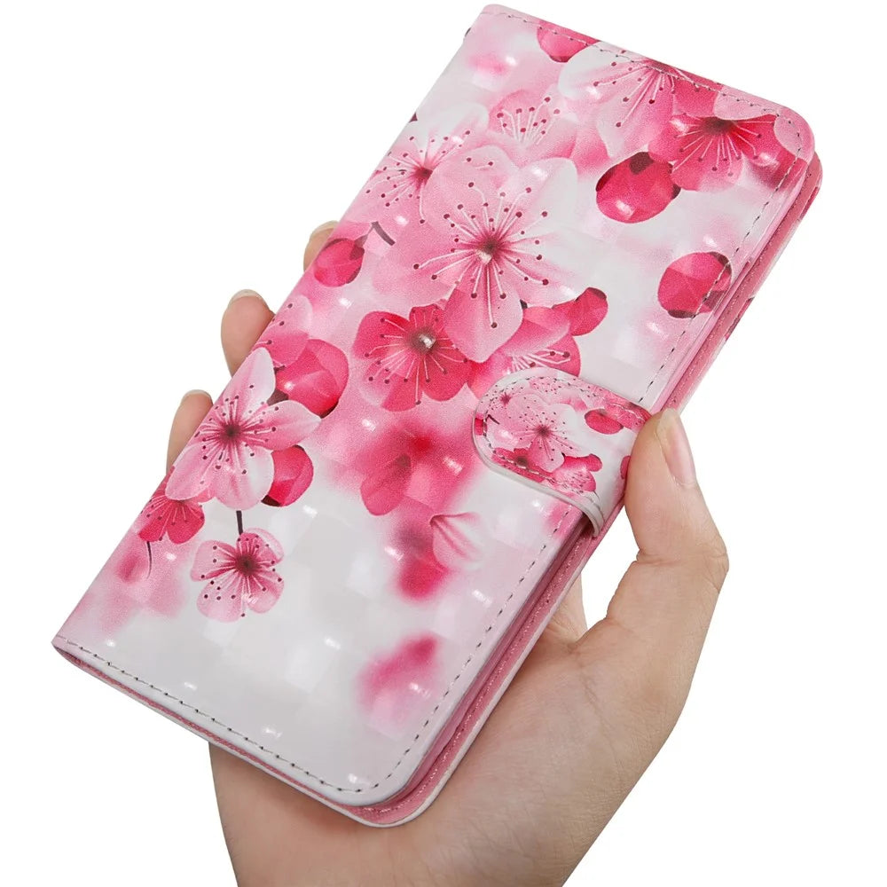 3D Pattern Printing Wallet Stand PU Leather Full-Protection Phone Cover Case for Samsung Galaxy A32 5G/M32 5G - Flower - 5