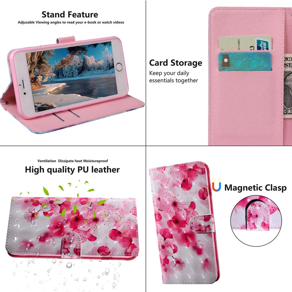 3D Pattern Printing Wallet Stand PU Leather Full-Protection Phone Cover Case for Samsung Galaxy A32 5G/M32 5G - Flower - 6