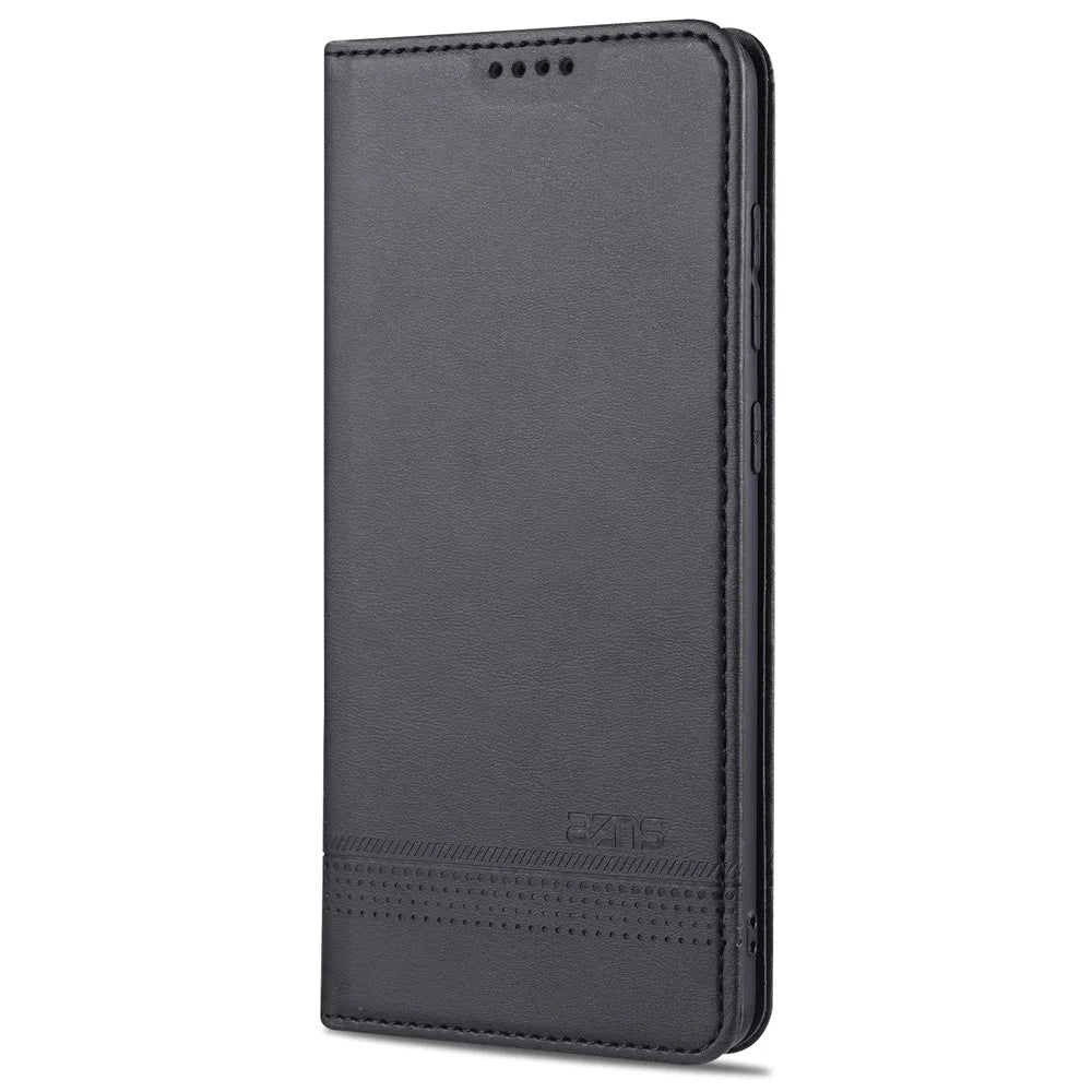AZNS Wallet Design Auto-absorbed Magnetic Leather Stand Mobile Shell Case for Samsung Galaxy A72 4G/5G - Black - 2