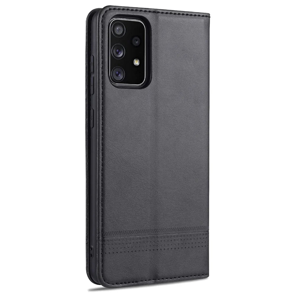 AZNS Wallet Design Auto-absorbed Magnetic Leather Stand Mobile Shell Case for Samsung Galaxy A72 4G/5G - Black - 3