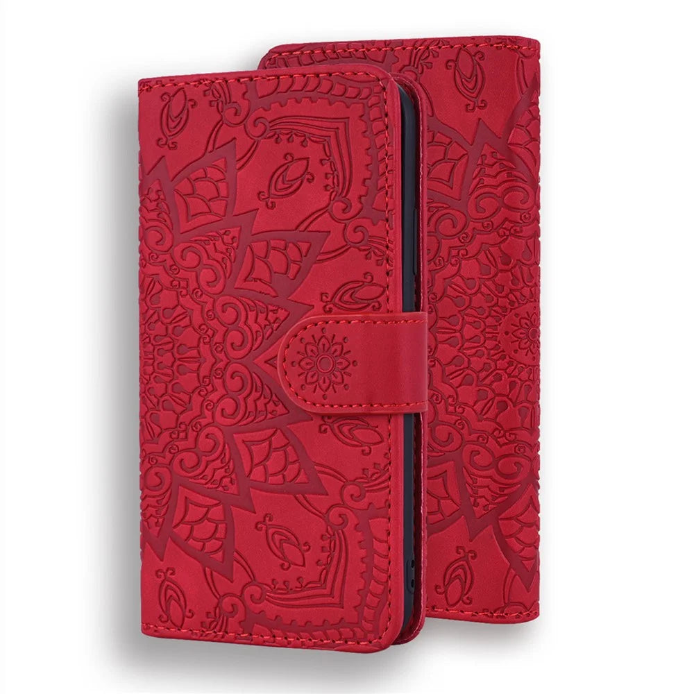 Imprint Flower Wallet Stand Leather Case for Samsung Galaxy A52 4G/5G / A52s 5G - Red - 2