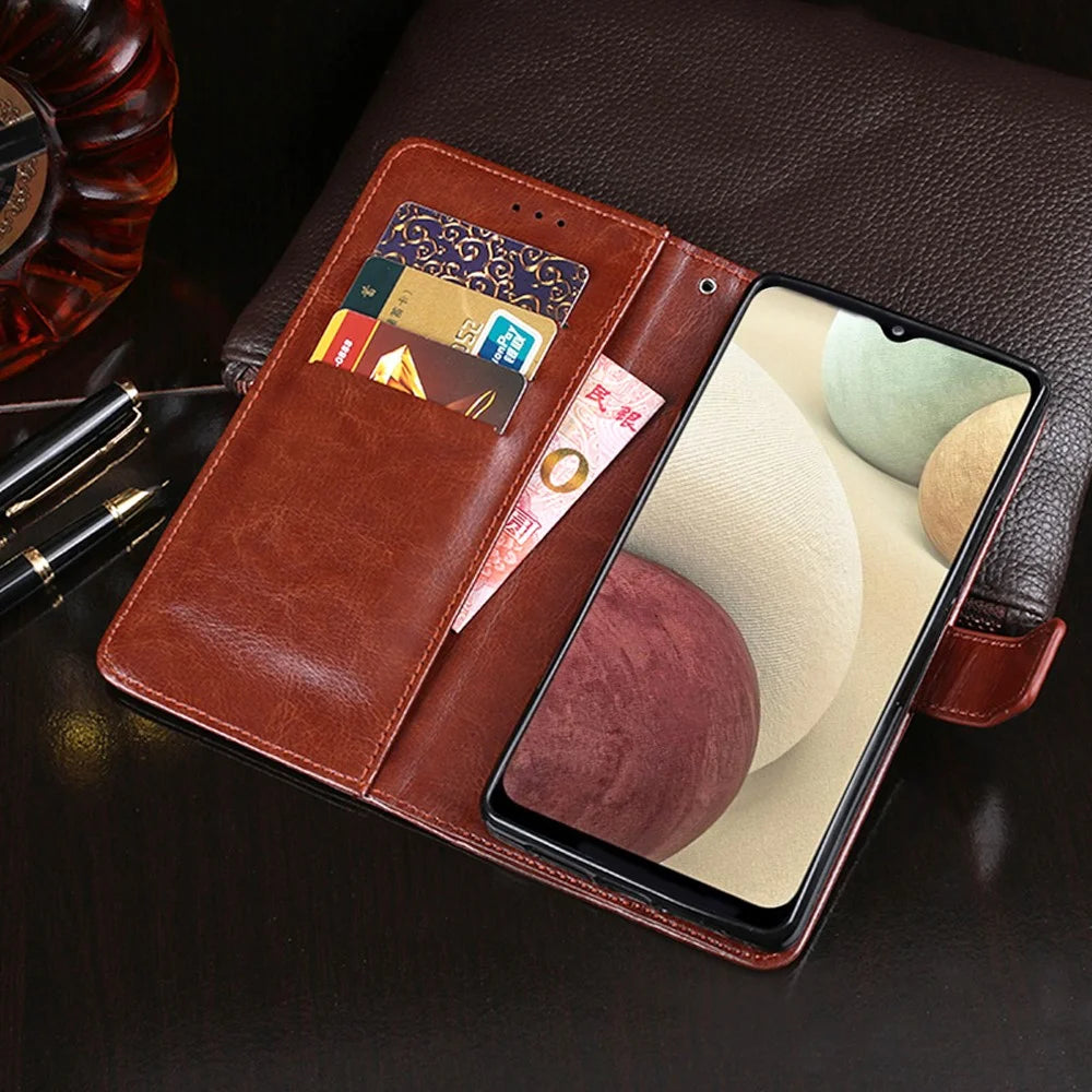 IDEWEI Wallet Design Crazy Horse Texture Leather Mobile Casing for Samsung Galaxy A12 - Brown - 7