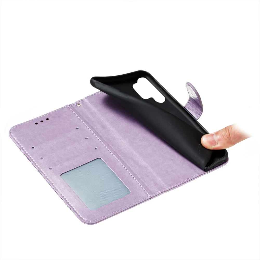 Imprint Mandala Flower Stand for Samsung Galaxy A32 4G (EU Version) Leather Case - Purple - 7