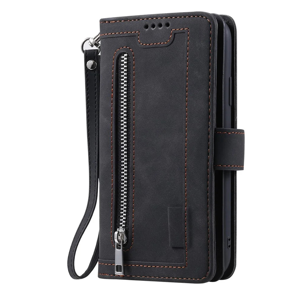 Leather Coated TPU Wallet Phone Stand Case with 9 Card Slots Kickstand Shell for Samsung Galaxy A52 4G/5G / A52s 5G - Black - 2