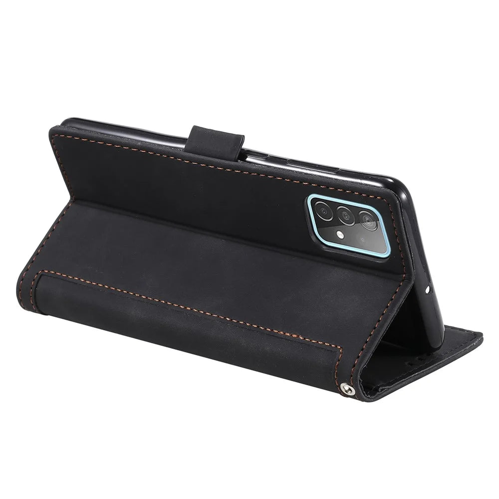 Vintage Splicing Style Wallet Stand Leather Flip Phone Casing for Samsung Galaxy A52 4G/5G / A52s 5G - Black - 5
