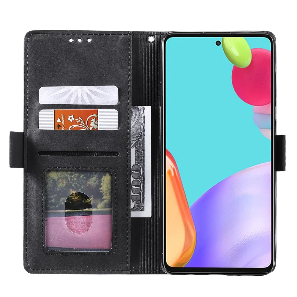 Vintage Splicing Style Wallet Stand Leather Flip Phone Casing for Samsung Galaxy A52 4G/5G / A52s 5G - Black - 6