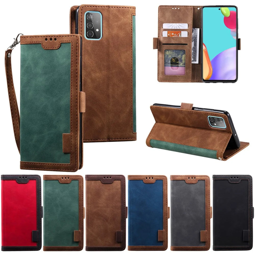 Vintage Splicing Style Wallet Stand Leather Flip Phone Casing for Samsung Galaxy A52 4G/5G / A52s 5G - Black - 7