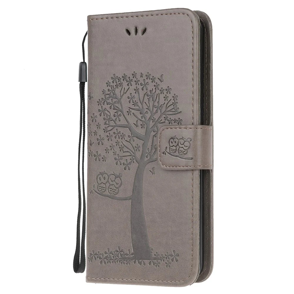 Owl and Tree Pattern Printing Design Leather Wallet Phone Cover for Samsung Galaxy Xcover 5 - Grey - 2