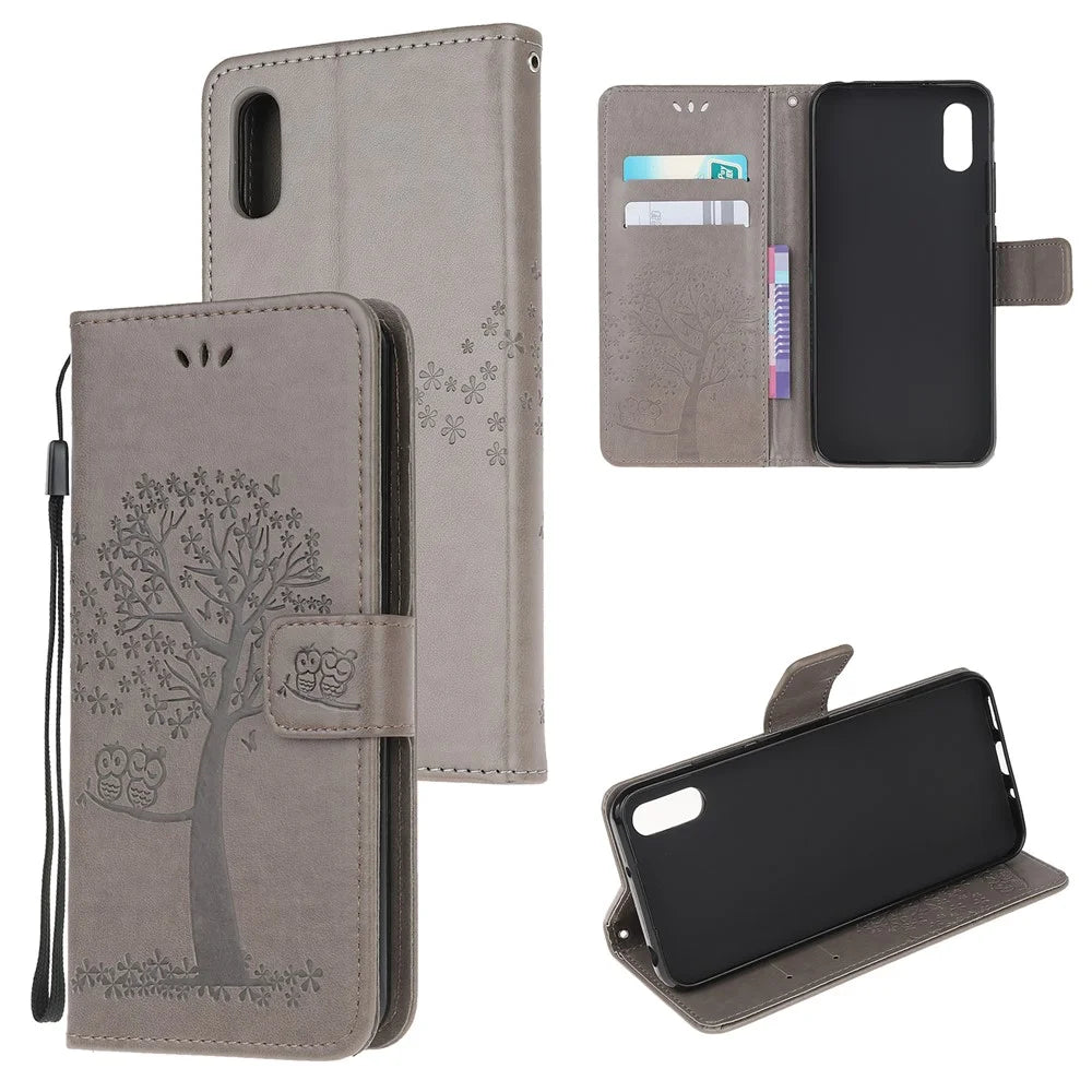 Owl and Tree Pattern Printing Design Leather Wallet Phone Cover for Samsung Galaxy Xcover 5 - Grey - 6