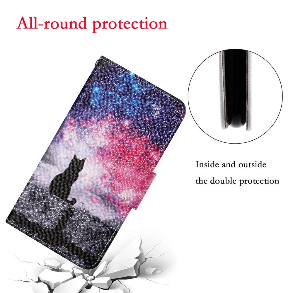 PU Leather Phone Stand Case with Colorful Pattern Printing for Samsung Galaxy A72 4G/5G - Cat - 4