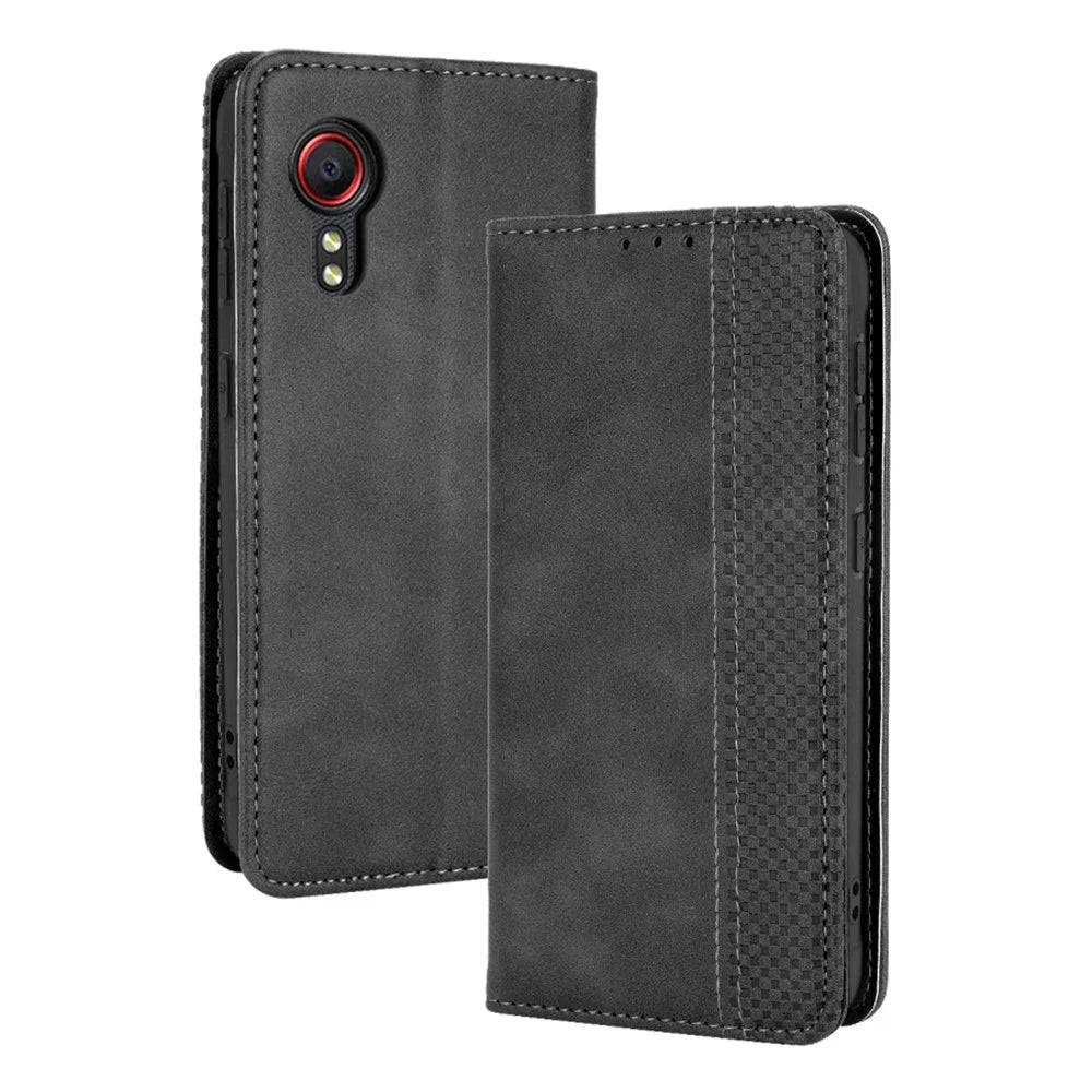 Magnetic Vintage Style Phone Case Wallet Stand Leather Cover for Samsung Galaxy Xcover 5 - Black - 1