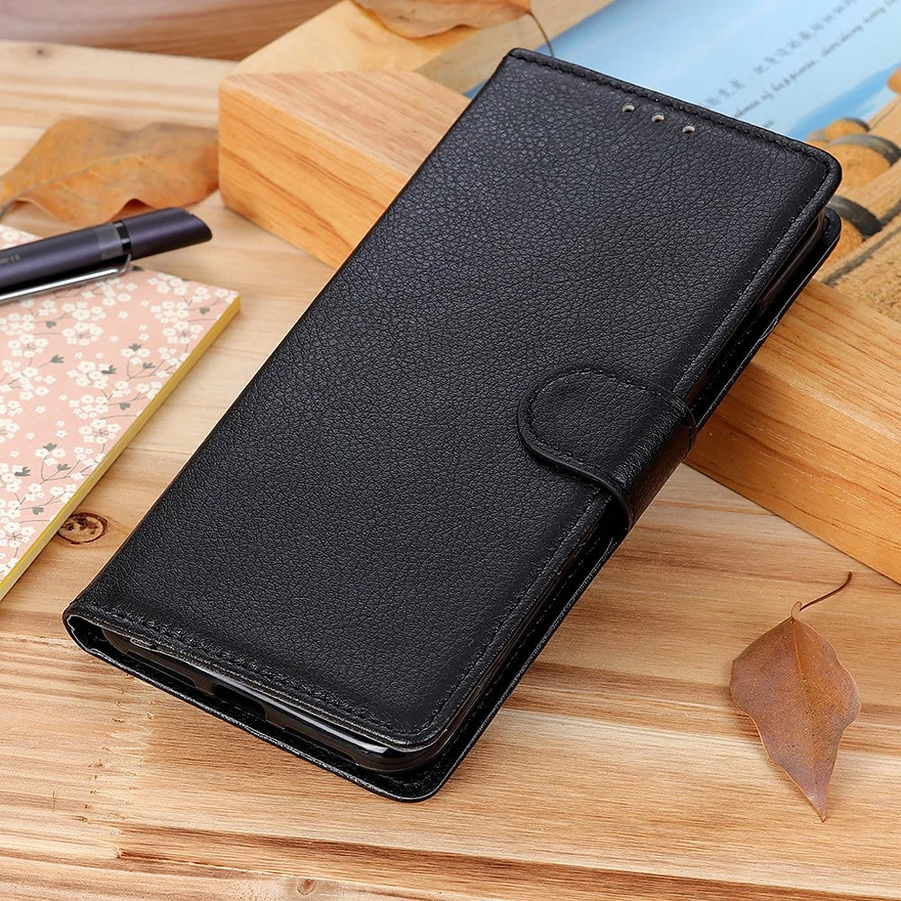 Classic Style Litchi Texture PU Leather Wallet Phone Stand Case for Samsung Galaxy Xcover 5 - Black - 6