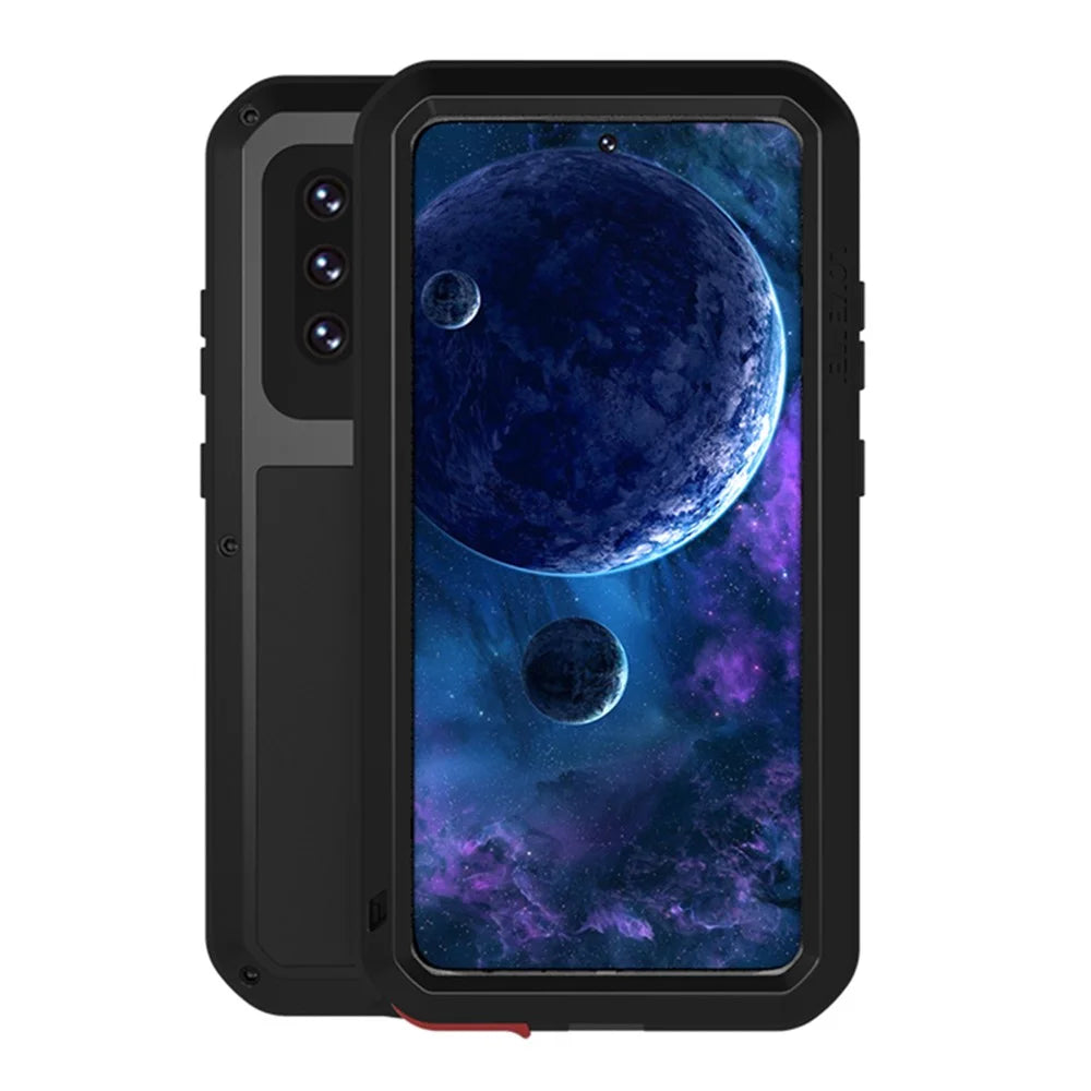 LOVE MEI Shockproof Dropproof Dustproof Powerful Case with Temepered Glass Film for Samsung Galaxy A52 4G / 5G / A52s 5G - Black - 1
