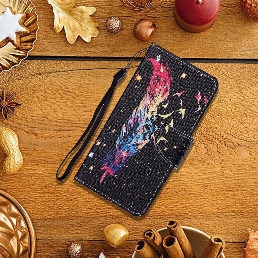 Pattern Printing Wallet Design Phone Cover PU Leather Stand Case with Strap for Samsung Galaxy S20 FE/S20 Fan Edition/S20 FE 5G/S20 Fan Edition 5G/S20 Lite/S20 FE 2022 - Feather - 2