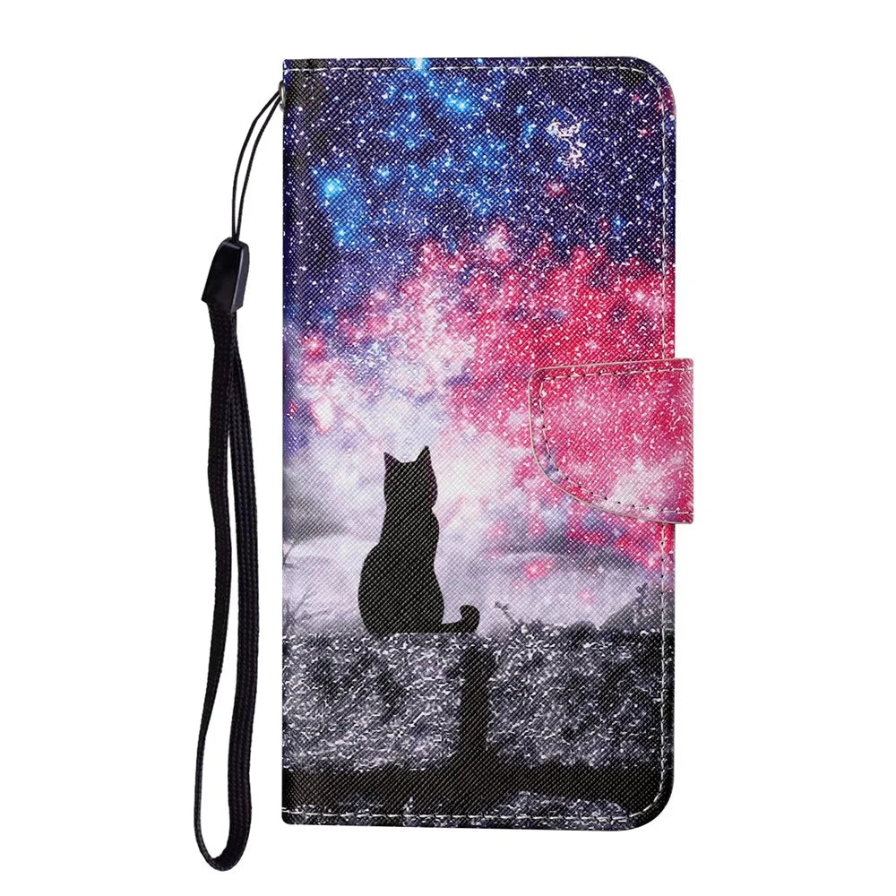 Cross Texture Pattern Printing PU Leather Full Protection Wallet Stand Phone Cover Case for Samsung Galaxy A71 4G SM-A715 - Black Cat - 2