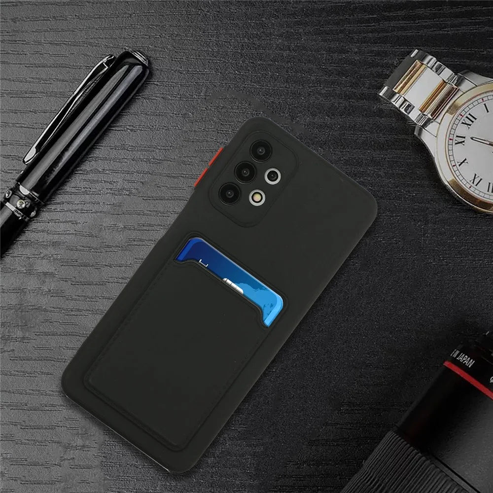 Well-Protected Soft TPU Phone Case with Card Holder Cover for Samsung Galaxy A52 4G/5G / A52s 5G - Black - 6