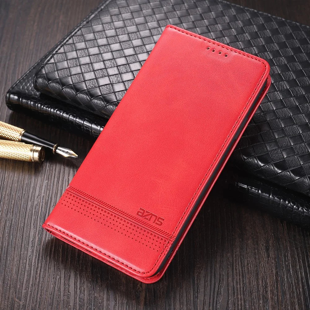 AZNS Wallet Design Auto-absorbed Magnet Well-Protected Leather Stand Mobile Shell Case for Samsung Galaxy F62/M62 - Red - 3