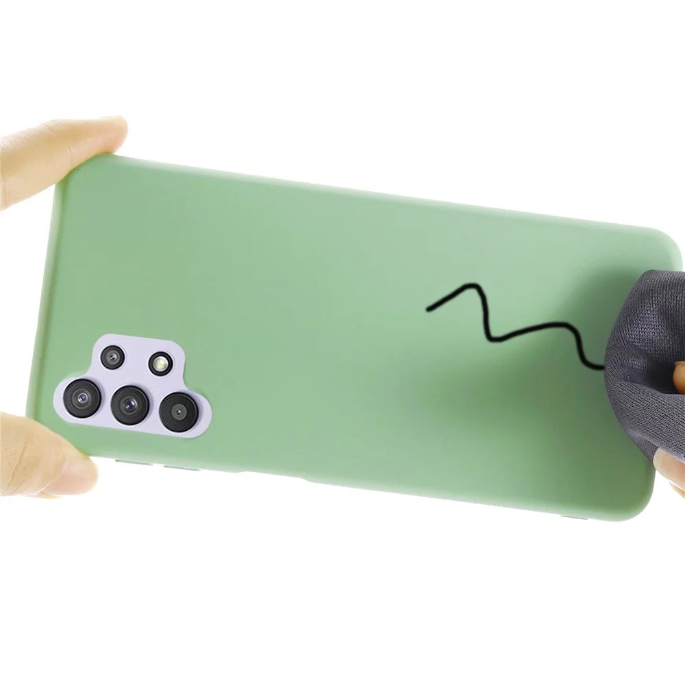 Well-Protected Solid Color Liquid Silicone Phone Protective Shell with Strap for Samsung Galaxy A32 4G - Green - 5