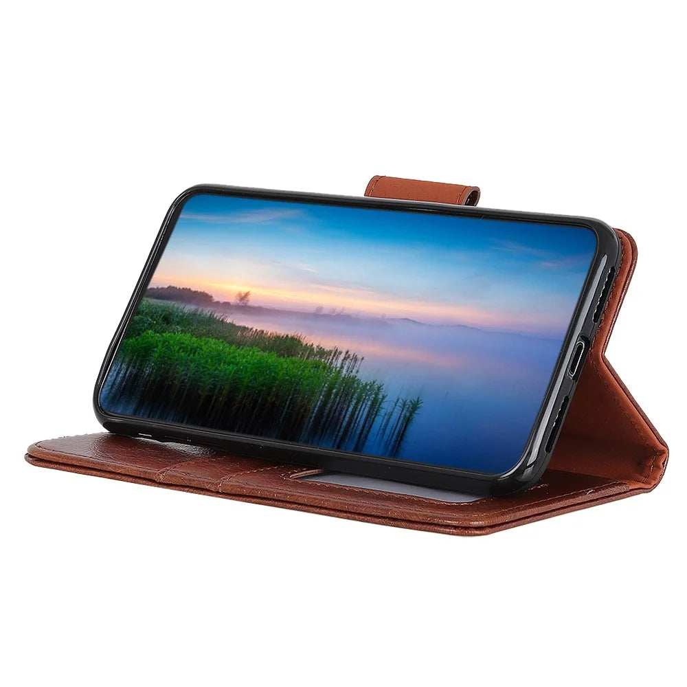 Nappa Texture Split Leather Wallet Shell Case for Samsung Galaxy S21 FE - Brown - 4