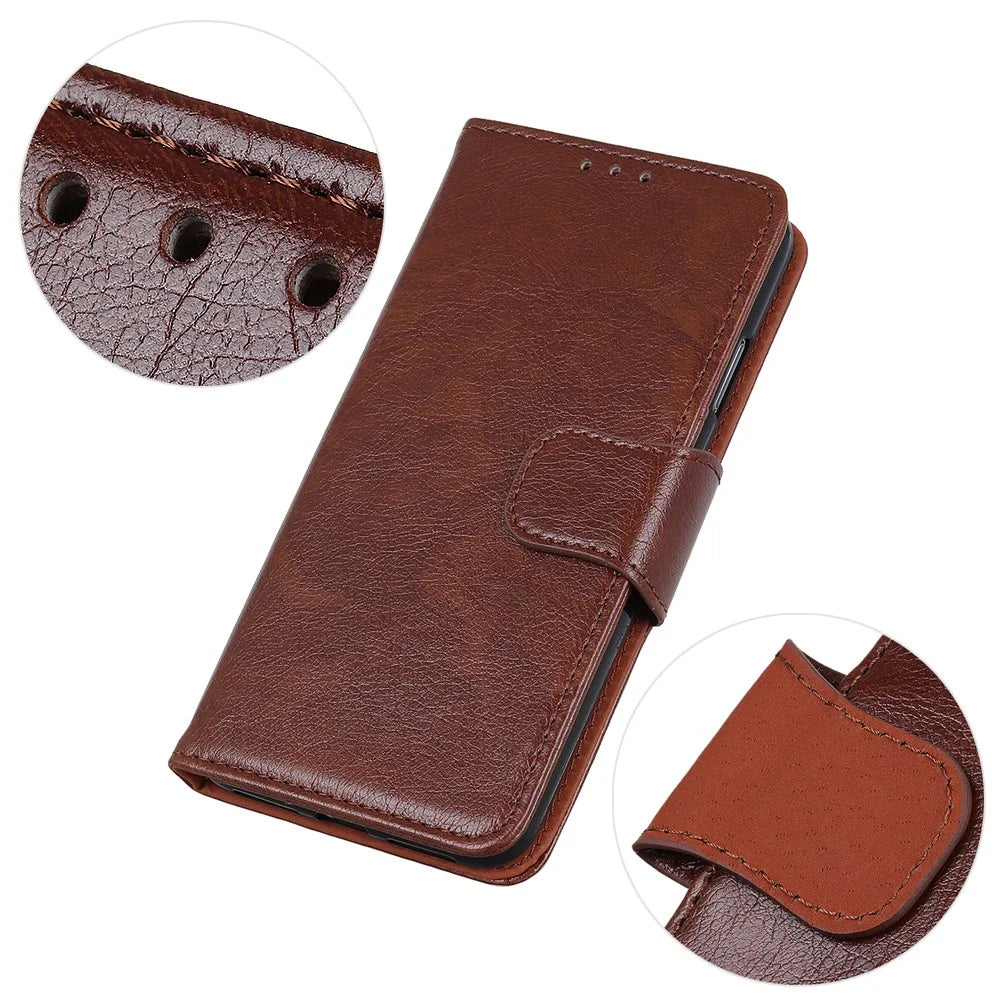 Nappa Texture Split Leather Wallet Shell Case for Samsung Galaxy S21 FE - Brown - 7
