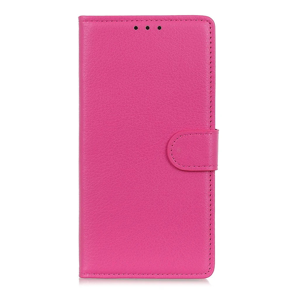 Classic Litchi Texture PU Leather Wallet Phone Stand Case for Samsung Galaxy S21 FE - Rose - 2