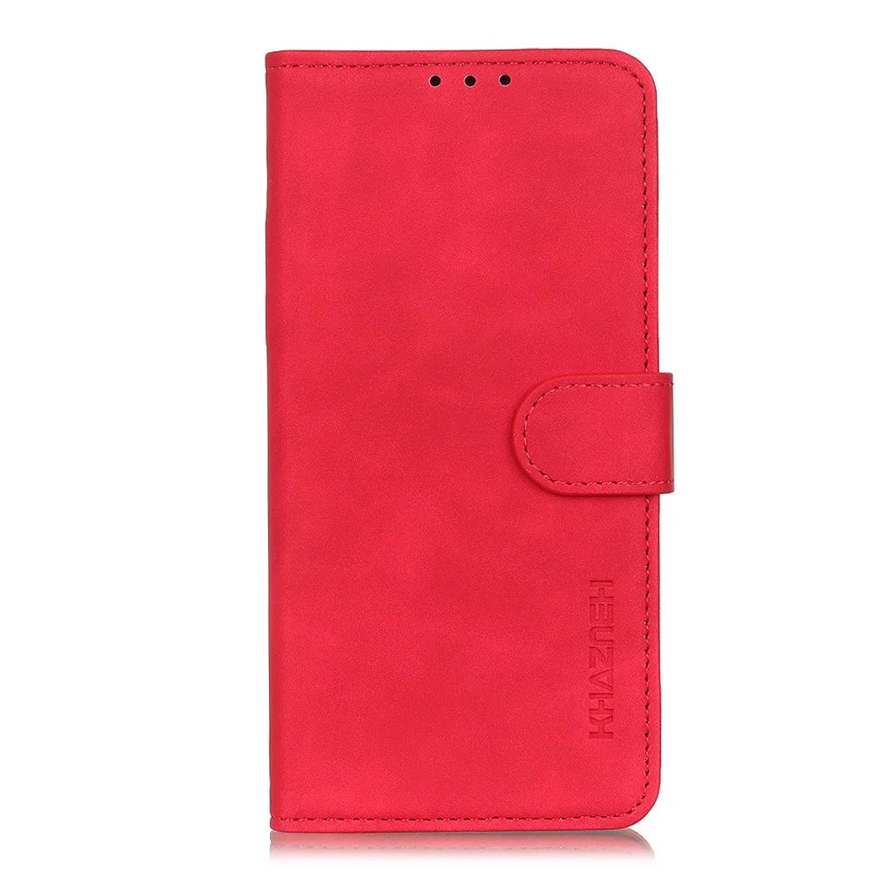 KHAZNEH Vintage Style Leather Wallet Stand Phone Casing for Samsung Galaxy S21 FE - Red - 2