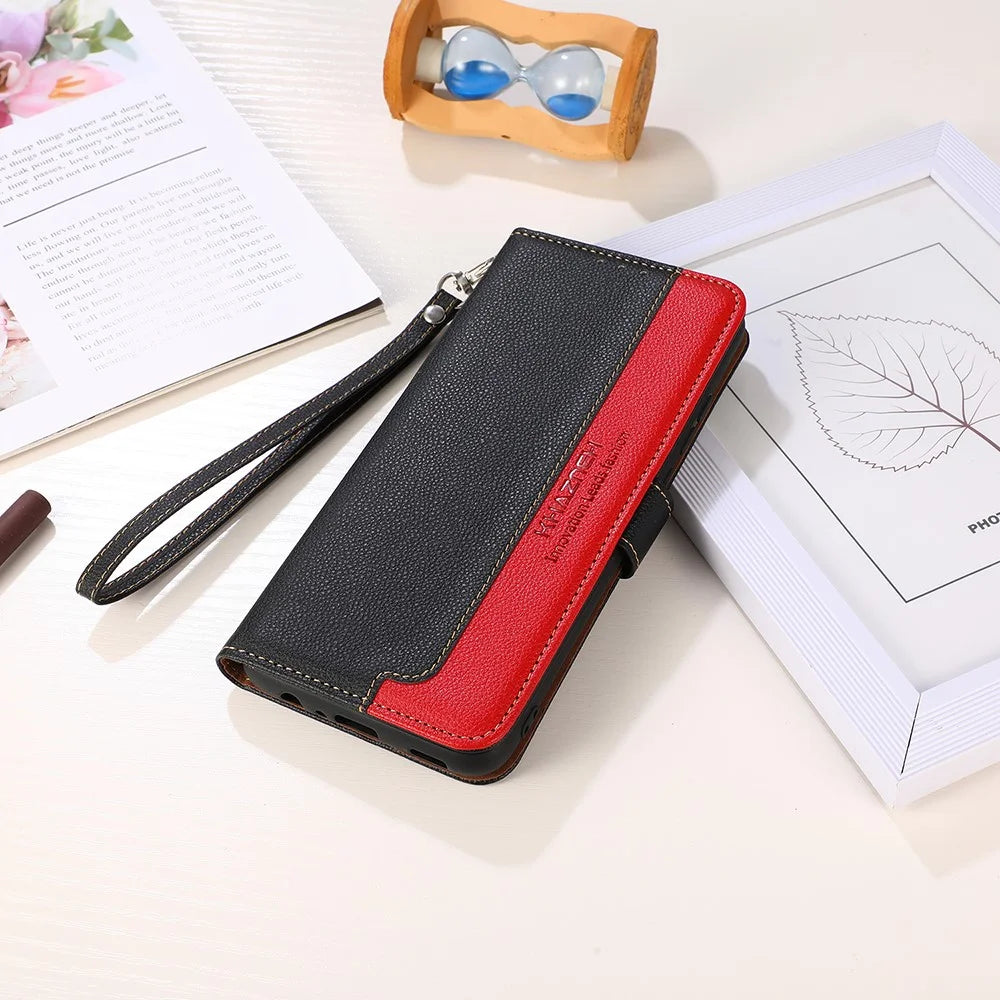 KHAZNEH Litchi Texture RFID Anti-theft Swiping Function Leather Phone Case Cover for Samsung Galaxy Xcover 5 - Black - 7