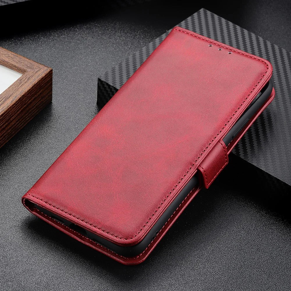 Wallet Stand Leather Phone Case Cover with Magnetic Double Clasp for Samsung Galaxy A22 5G (EU Version) - Red - 2