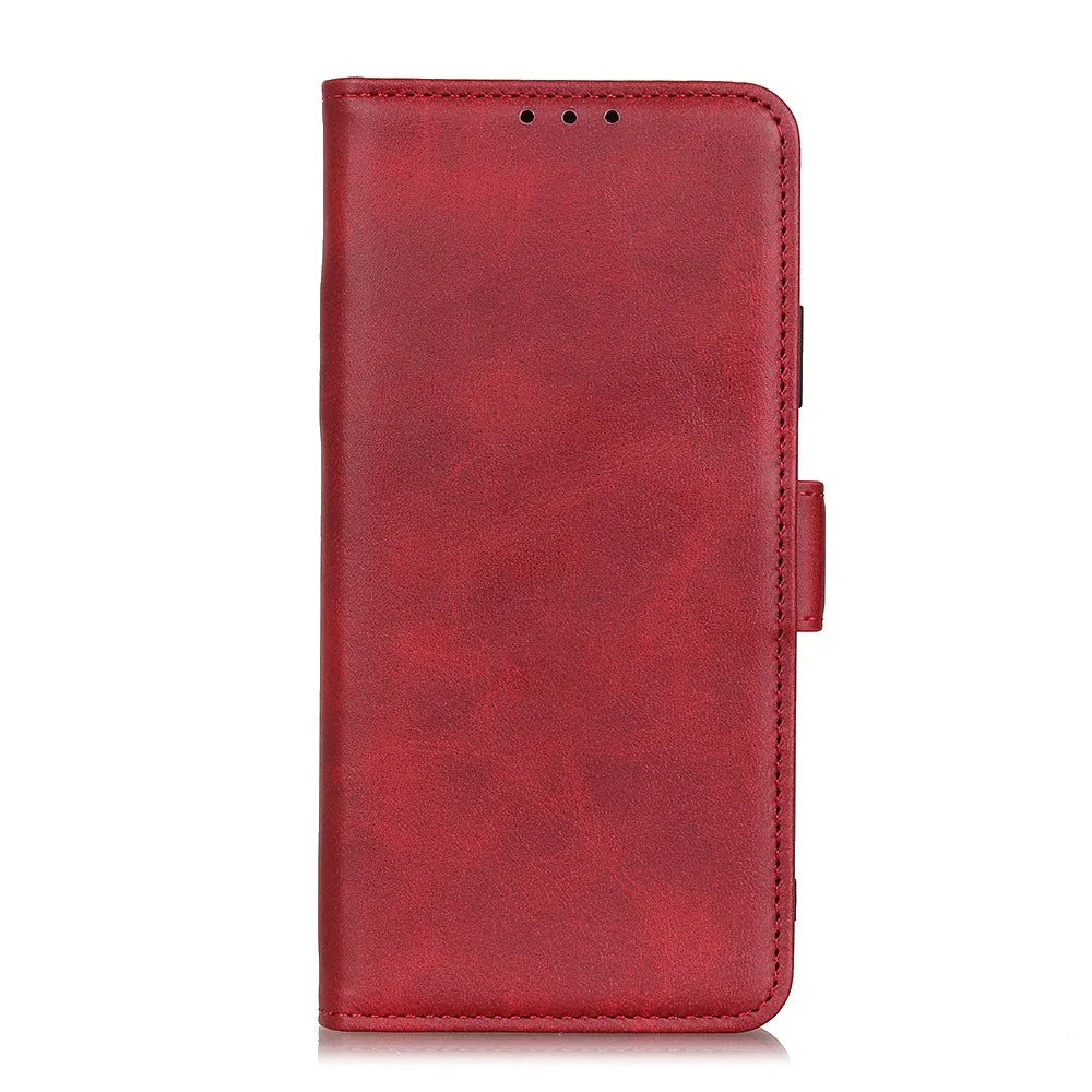 Wallet Stand Leather Phone Case Cover with Magnetic Double Clasp for Samsung Galaxy A22 5G (EU Version) - Red - 3