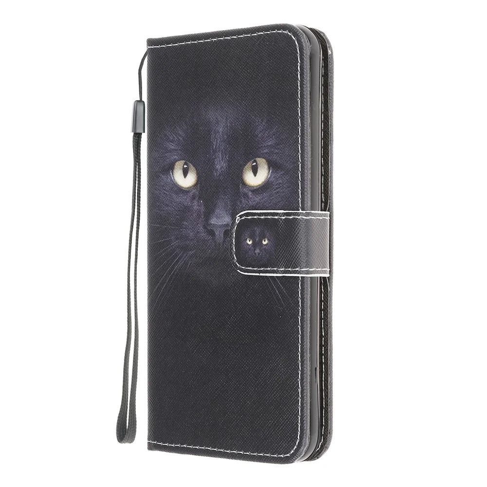 Wallet Design Cross Texture New Pattern Printing Leather Stand Case for Samsung Galaxy A22 4G (EU Version) - Cat Eyes - 2
