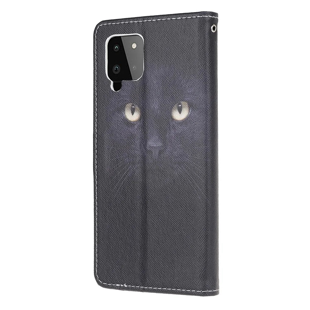 Wallet Design Cross Texture New Pattern Printing Leather Stand Case for Samsung Galaxy A22 4G (EU Version) - Cat Eyes - 3