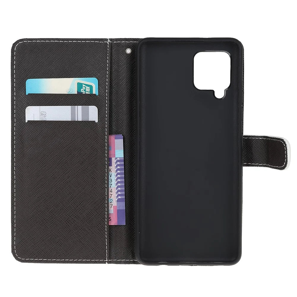 Wallet Design Cross Texture New Pattern Printing Leather Stand Case for Samsung Galaxy A22 4G (EU Version) - Cat Eyes - 6