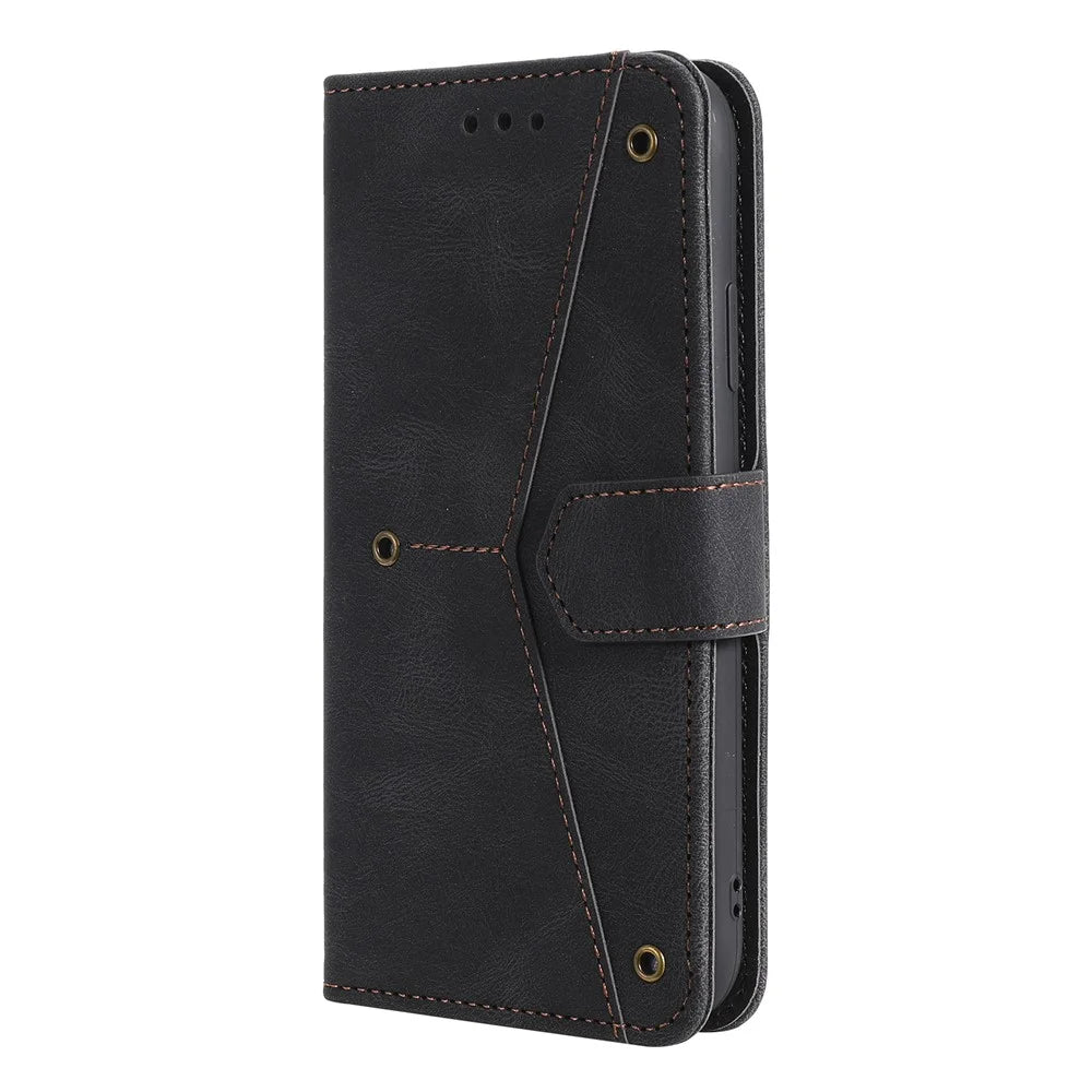 Splicing Stitching Skin-touch PU Leather Case Stand Protector Cover for Samsung Galaxy A22 5G (EU Version) - Black - 2
